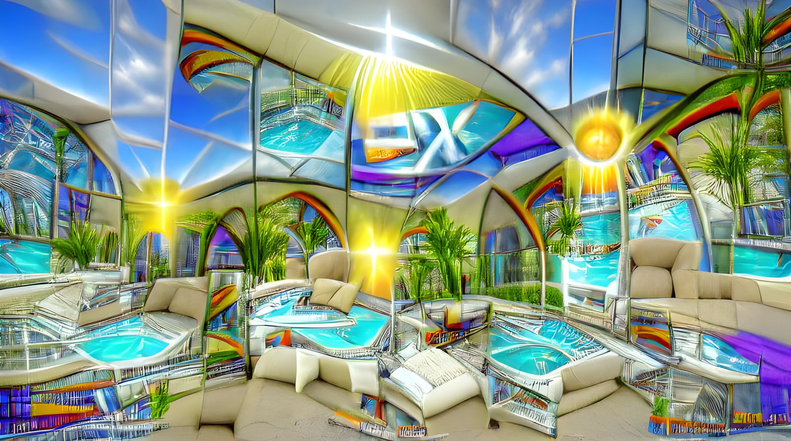 Futuristic Sky Paradise: Exquisite Poolside Lounge in 3D