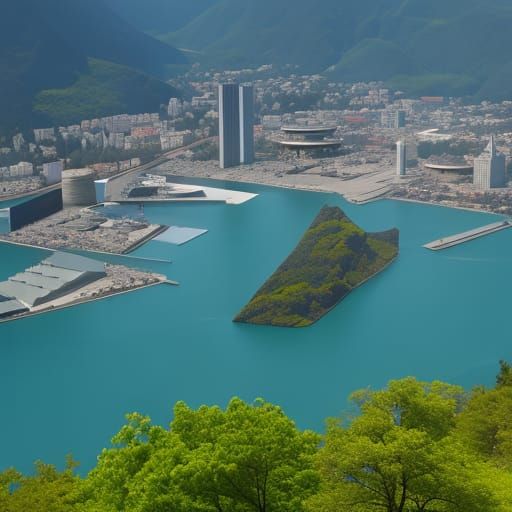 Barcelona Chair Beside Neptunbrunnen: Bauhaus Matte Painting