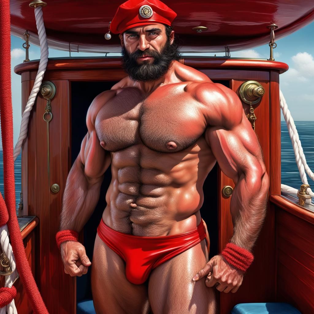 Muscular Turkish Sailor on the Sea