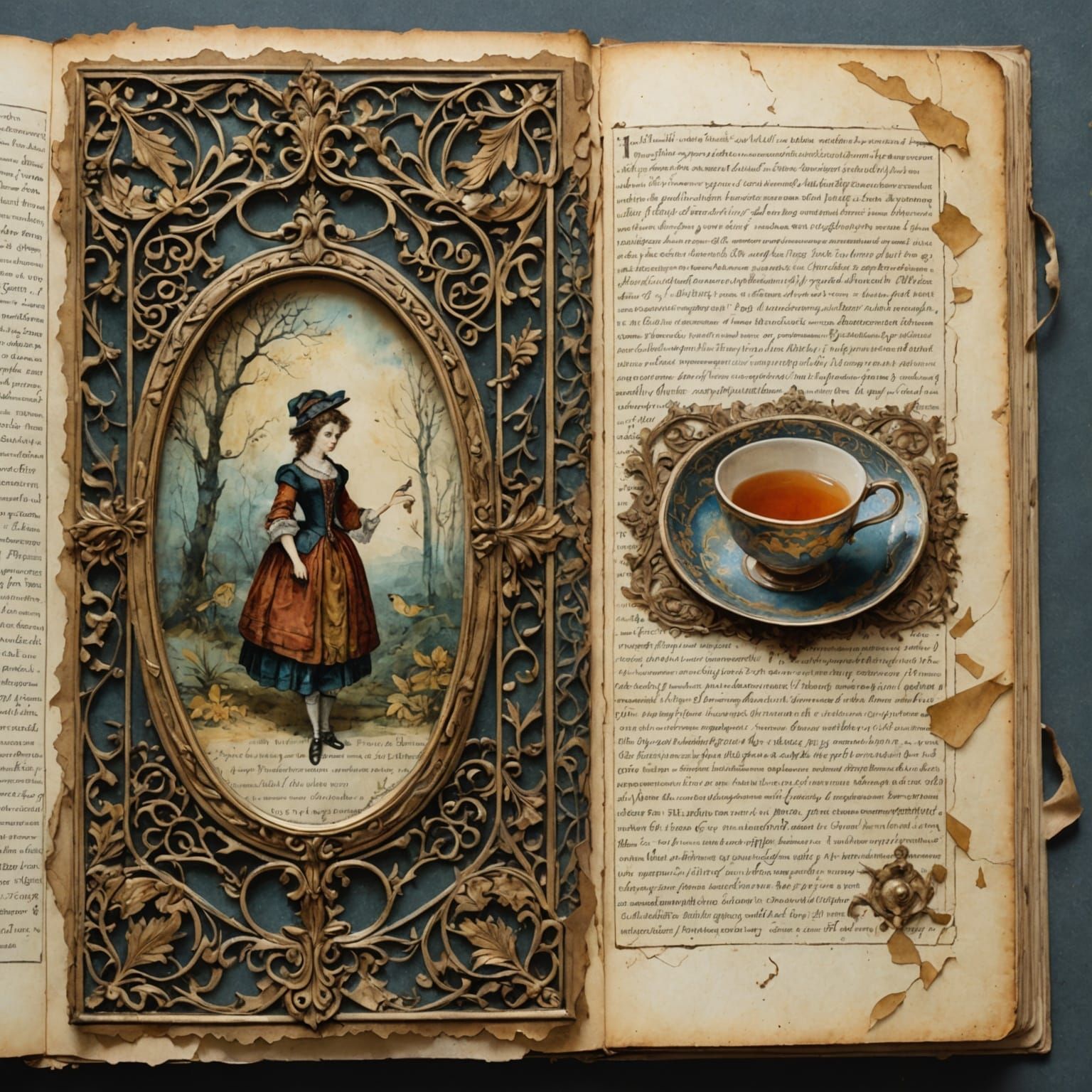 Distressed Antique Page with Lace: Mixed Media Illustration