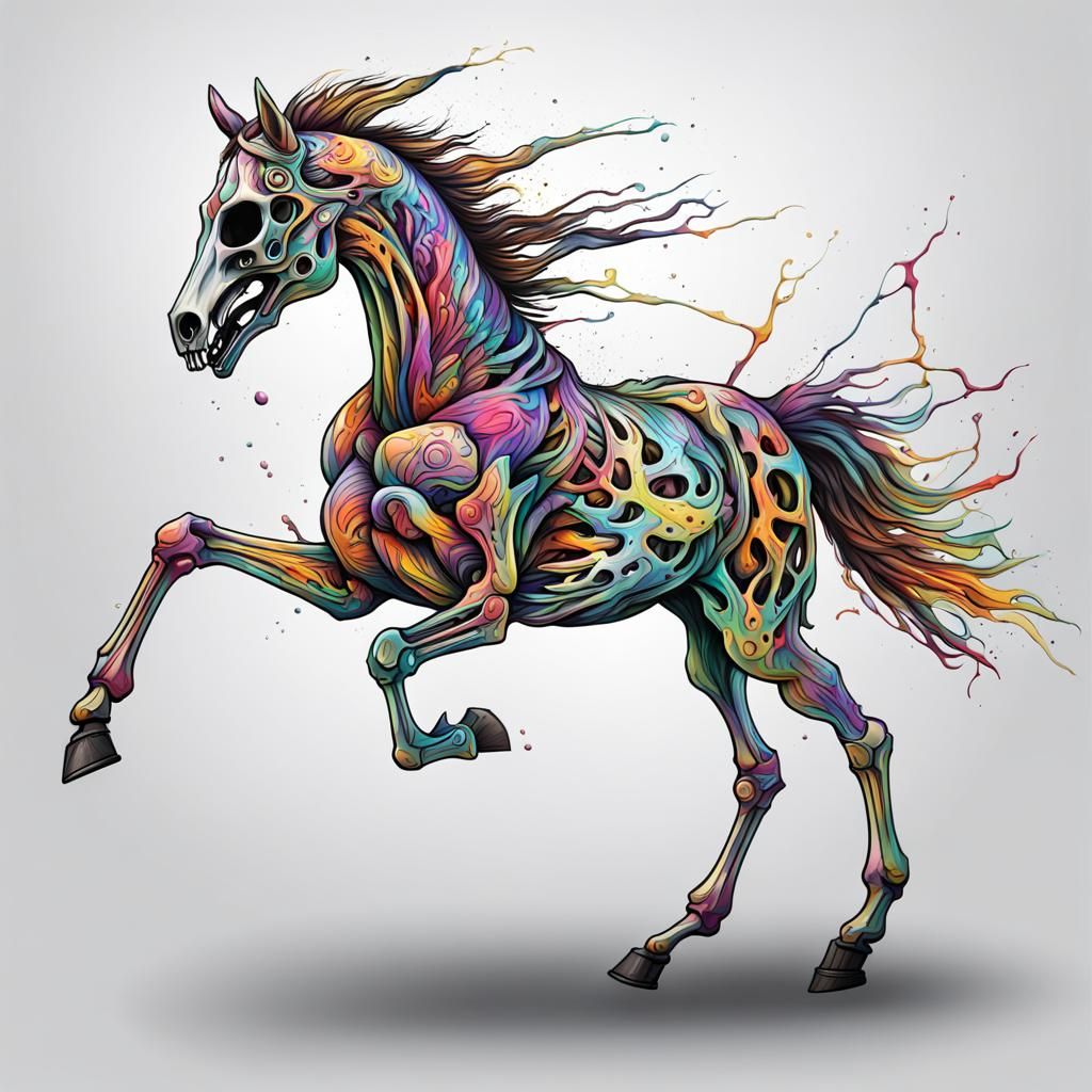 Skeleton Horse Galloping: Graffiti Splash Art