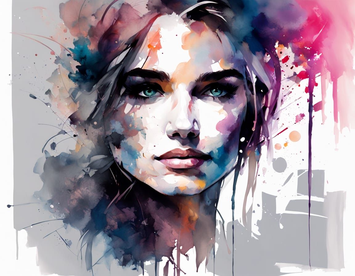 Woman Posing in Abstract Watercolor Style
