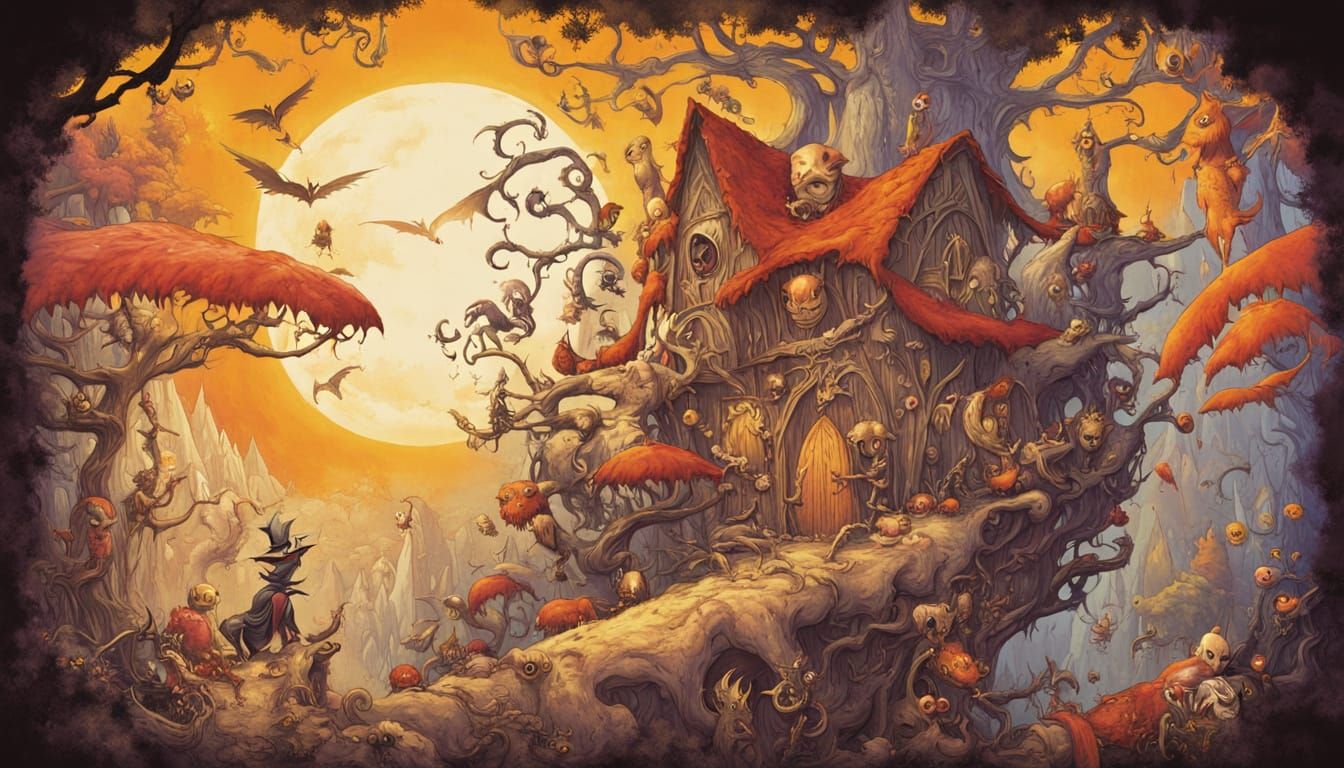 Whimsical Goblin Market Logo Design in Warm Gothic Art Style