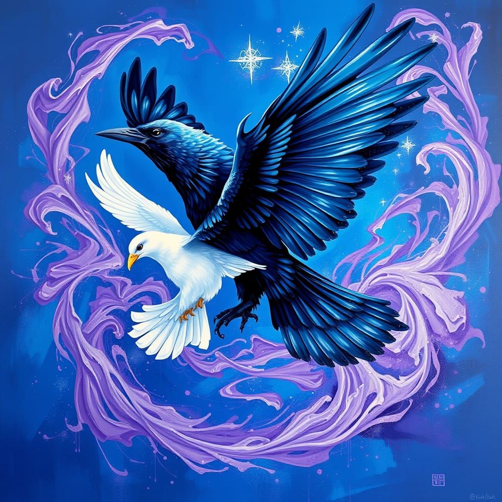 Cyberpunk-Infused Magical Realm of Interconnected Avian Form...