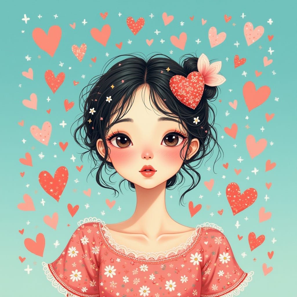 Dreamy Whimsy: Besotted Young Woman in Floral Wonderland