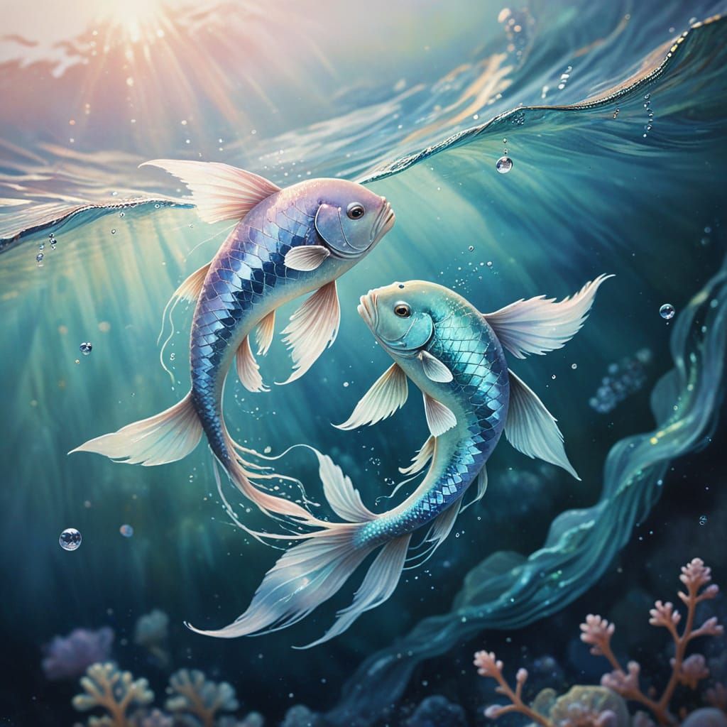 Dreamy Watercolor Pisces Symbol in Soft Focus