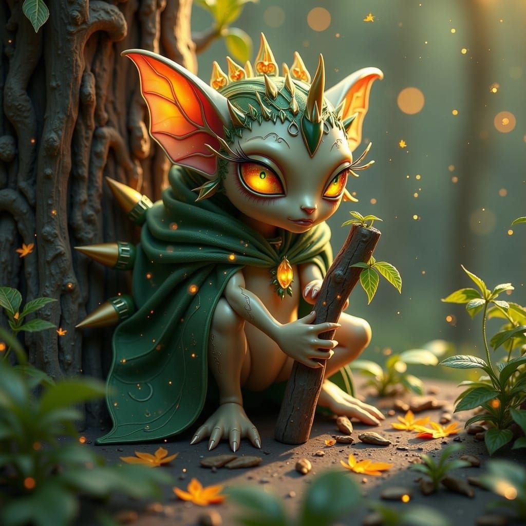 Whimsical Tree Sprite with Sapling in Digital Art Style