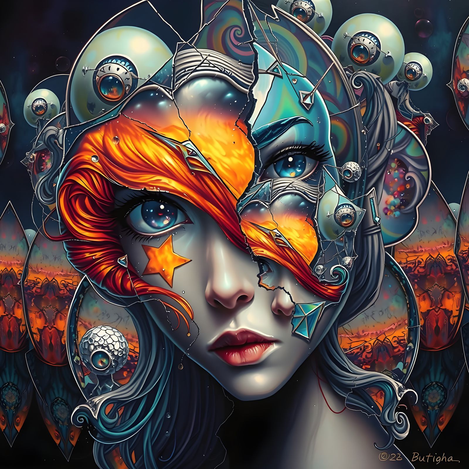 Surreal Multidimensional Beings in a Kaleidoscope of Colors