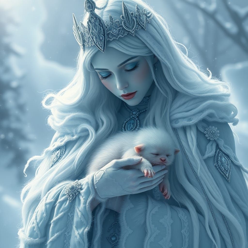 Regal Ice Witch with Furry Yeti Creature
