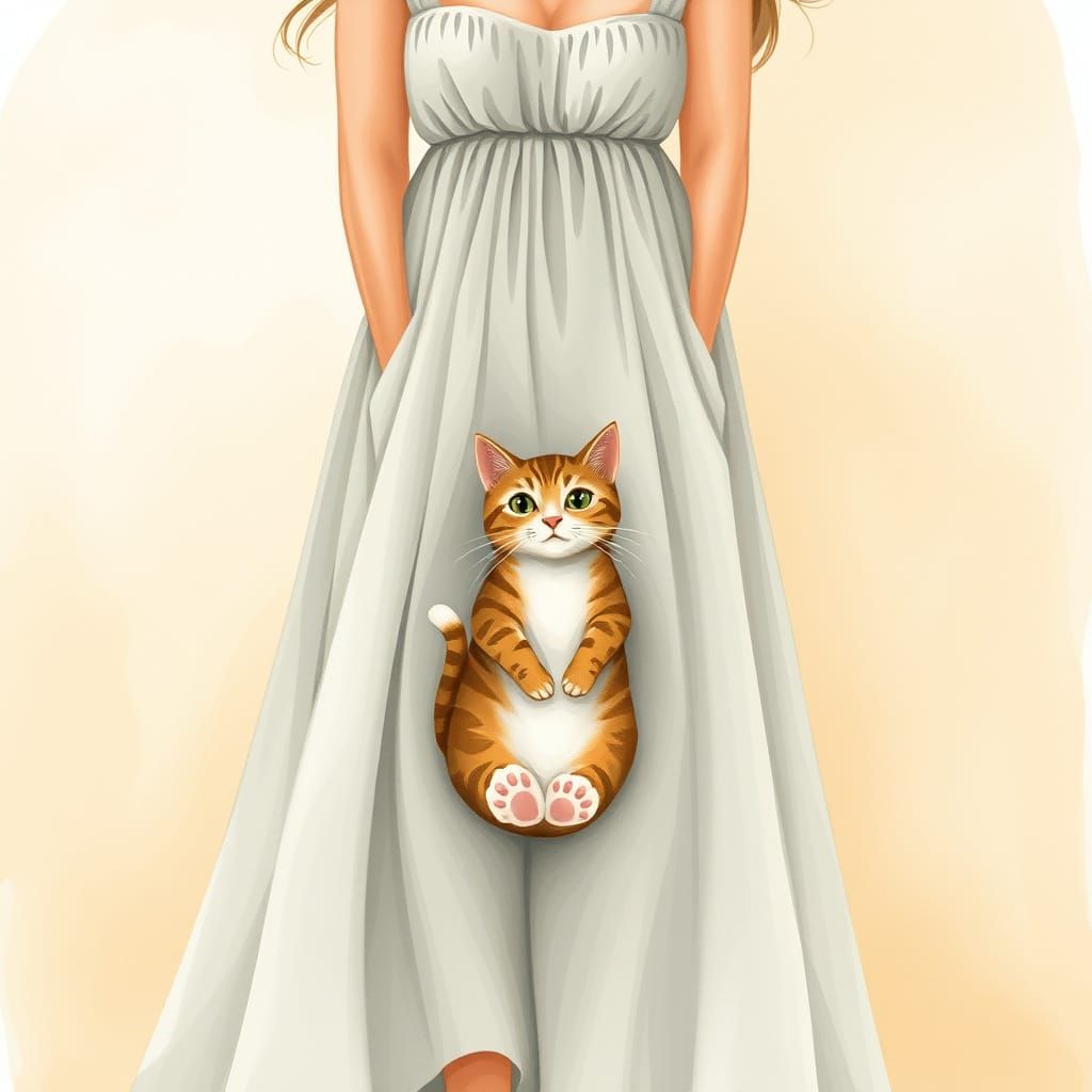 Woman with Cat in Beatrix Potter Style