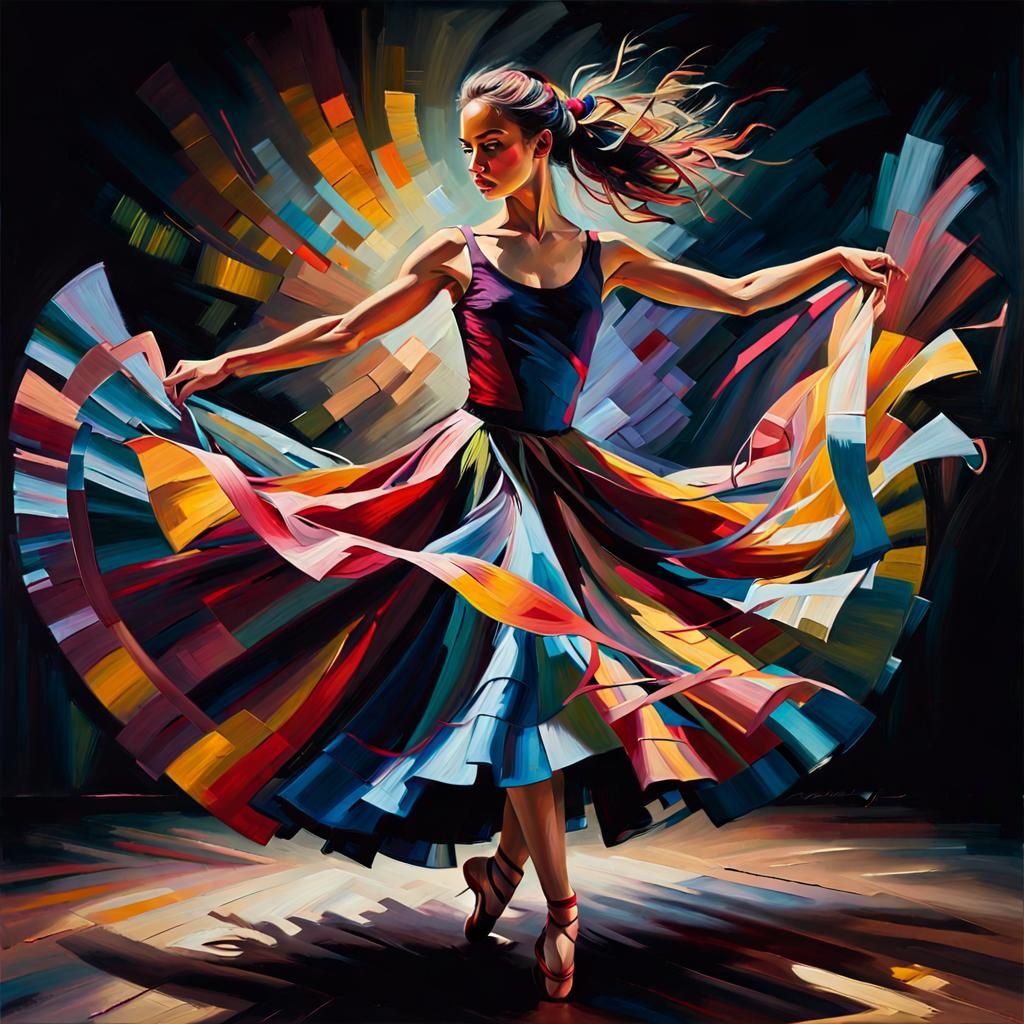 Dynamic Dancer in Abstract Expressionist Oil Painting