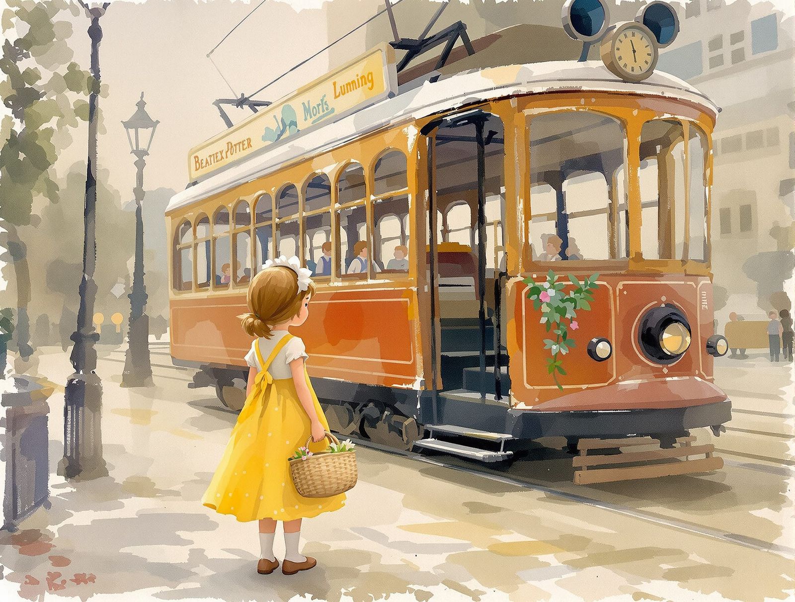 Girl with Basket by Vintage Tram in Potter-Monet Style
