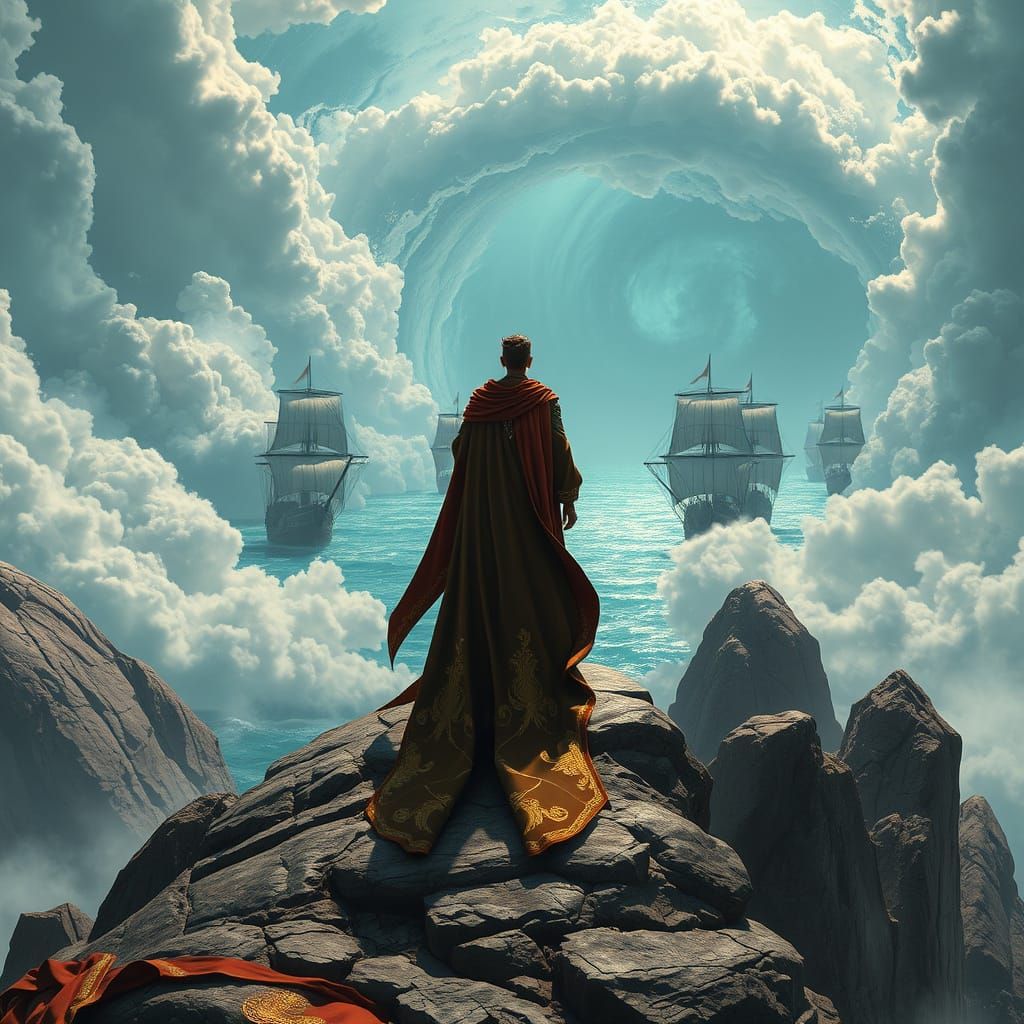 Ethereal Sailor King Contemplates Celestial Fleet
