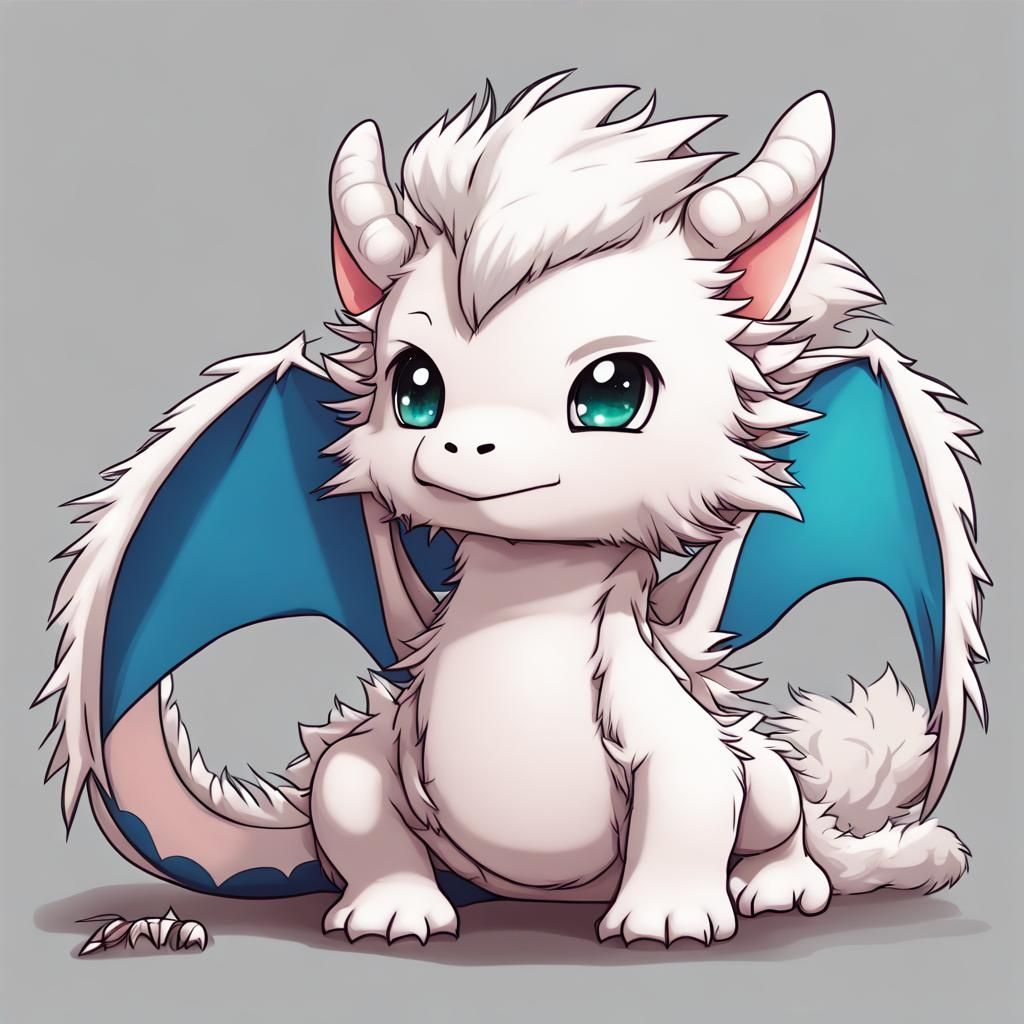 Cute Fluffy Chibi Dragon in Anime Style