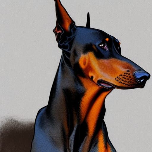 Hyperdetailed Doberman Portrait in Art Nouveau Style