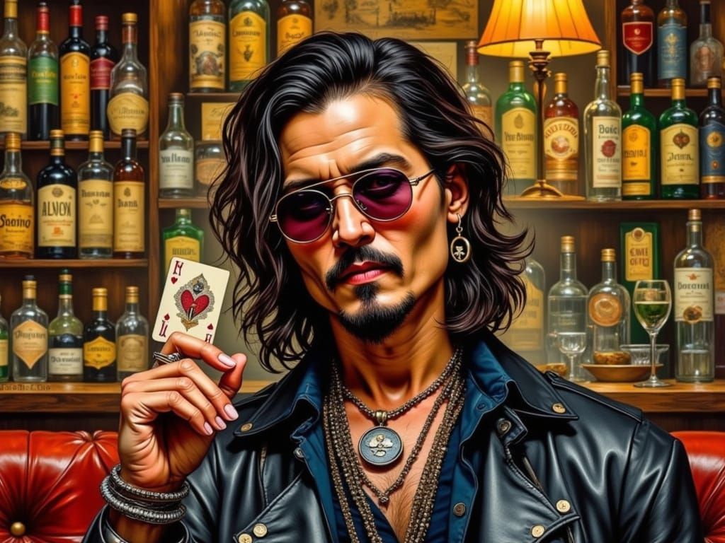 Johnny Depp in Bohemian Style, Wearing Sunglasses and Leathe...