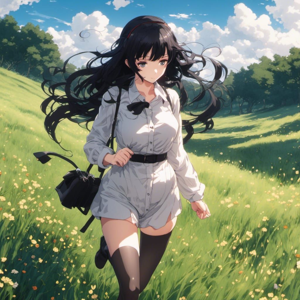 Anime Woman Walks Through Grassy Field in 8K