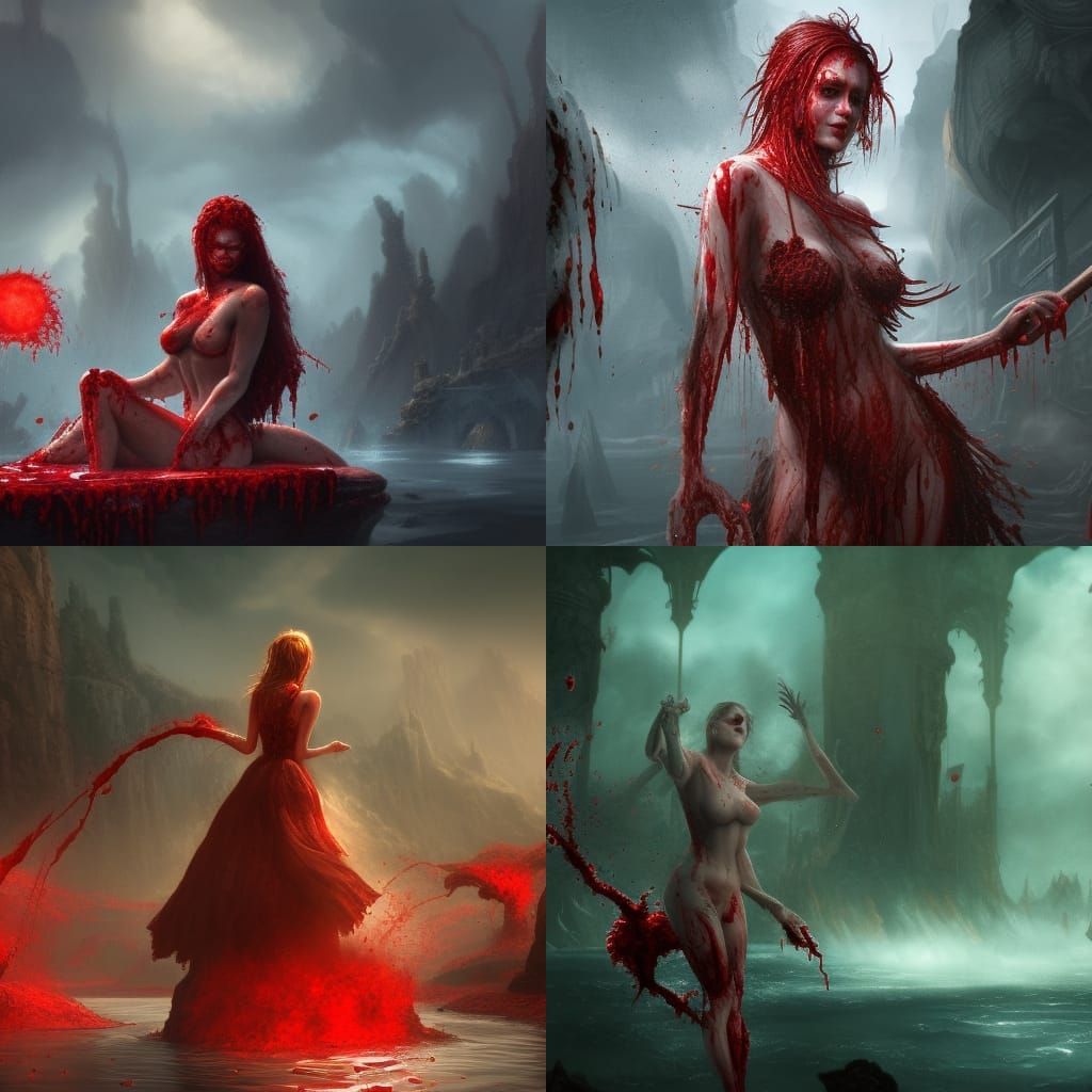 Woman Bathing in Blood: Detailed Matte Painting