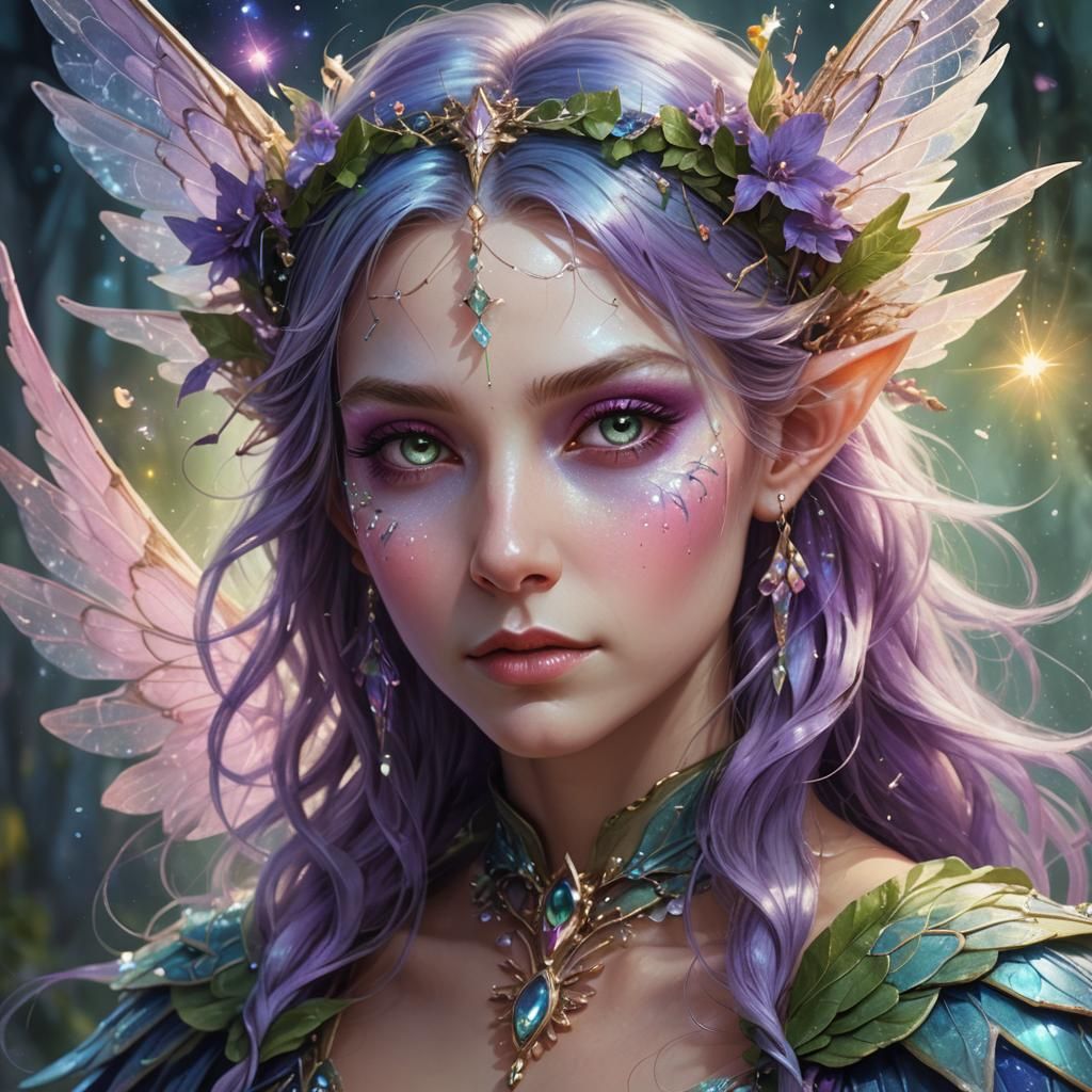 Faerie Sorceress Portrait with Sparkling Wingbeams