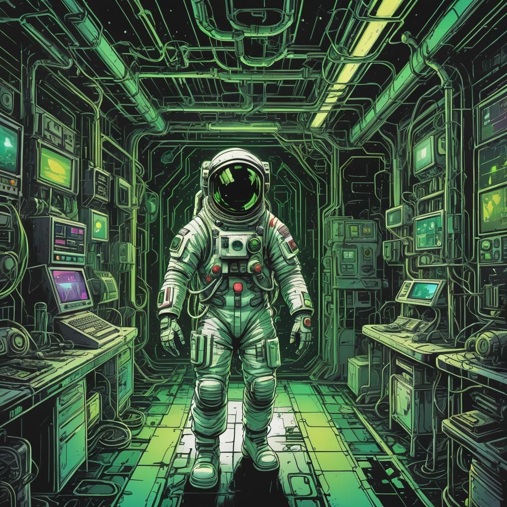 Spaceman navigating an Abandoned Laboratory