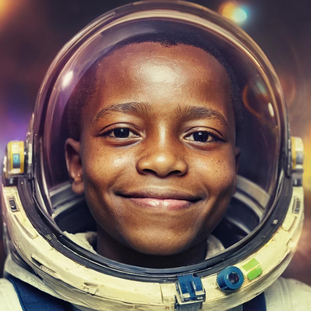 Smiling Young Astronaut Gazing into Infinity