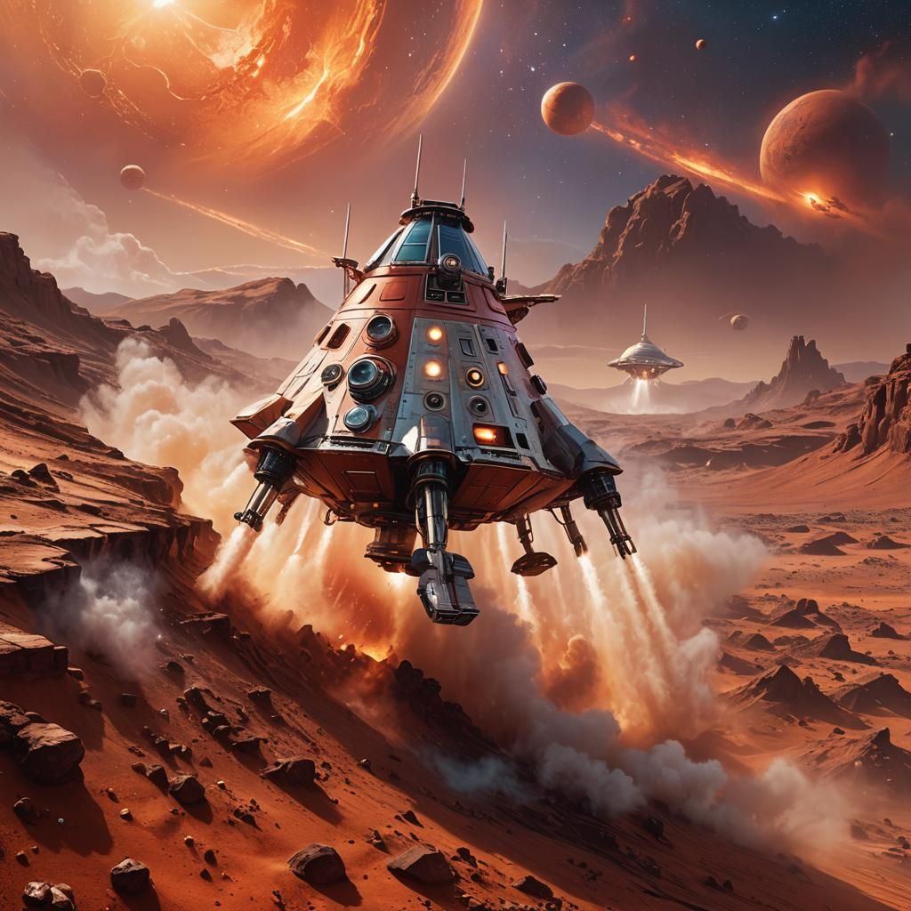 Rocket Landing on Mars in Ethereal Fantasy Style