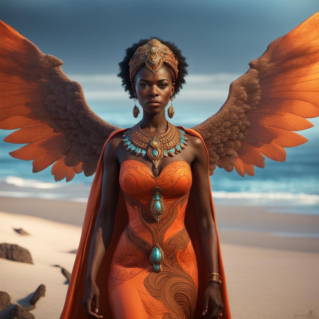Hyperrealistic African Enchantress with Ocean Power