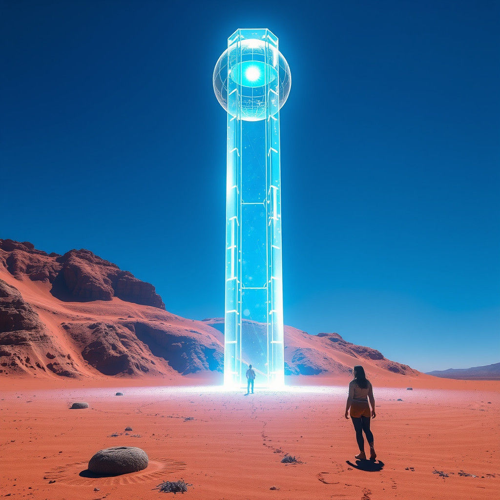 Holographic Portal Elevator in a Desert Oasis
