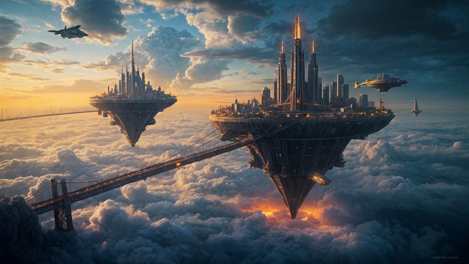 Fantasy City in Sky with Floating Islands