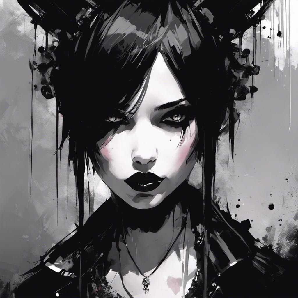 Moody Goth Punk Girl Digital Portrait