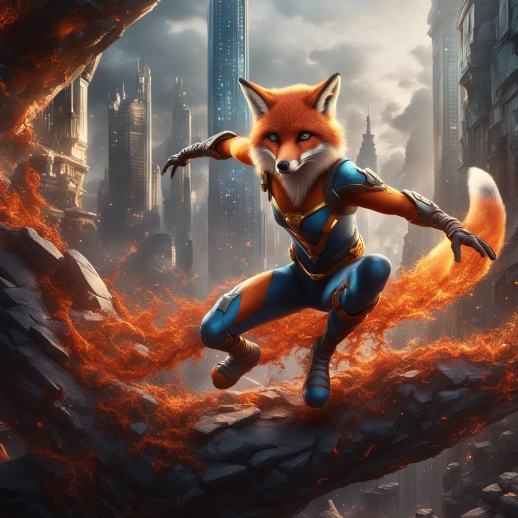 Fox-Themed Superheroine in Detailed Digital Painting