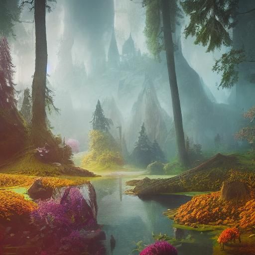 Dreamlike Fantasy World with Sleeping Figures