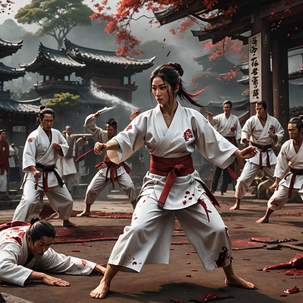 Karate Woman Victorious in a Matte Painting