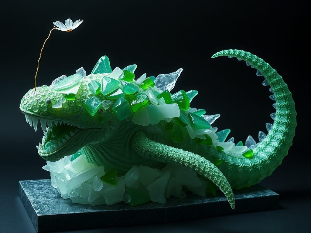 Sea Glass Leviathan Sculpture in Dark Fantasy Style