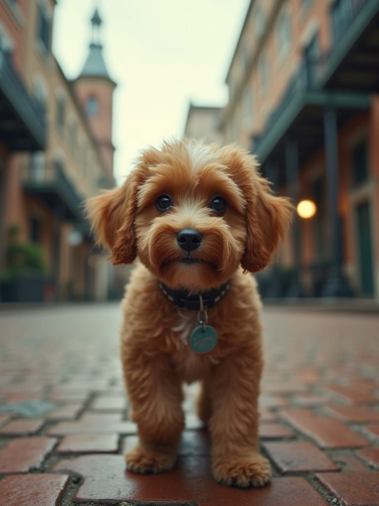 Red Cavapoo Dog Explores Historic Savannah in Cinematic Styl...