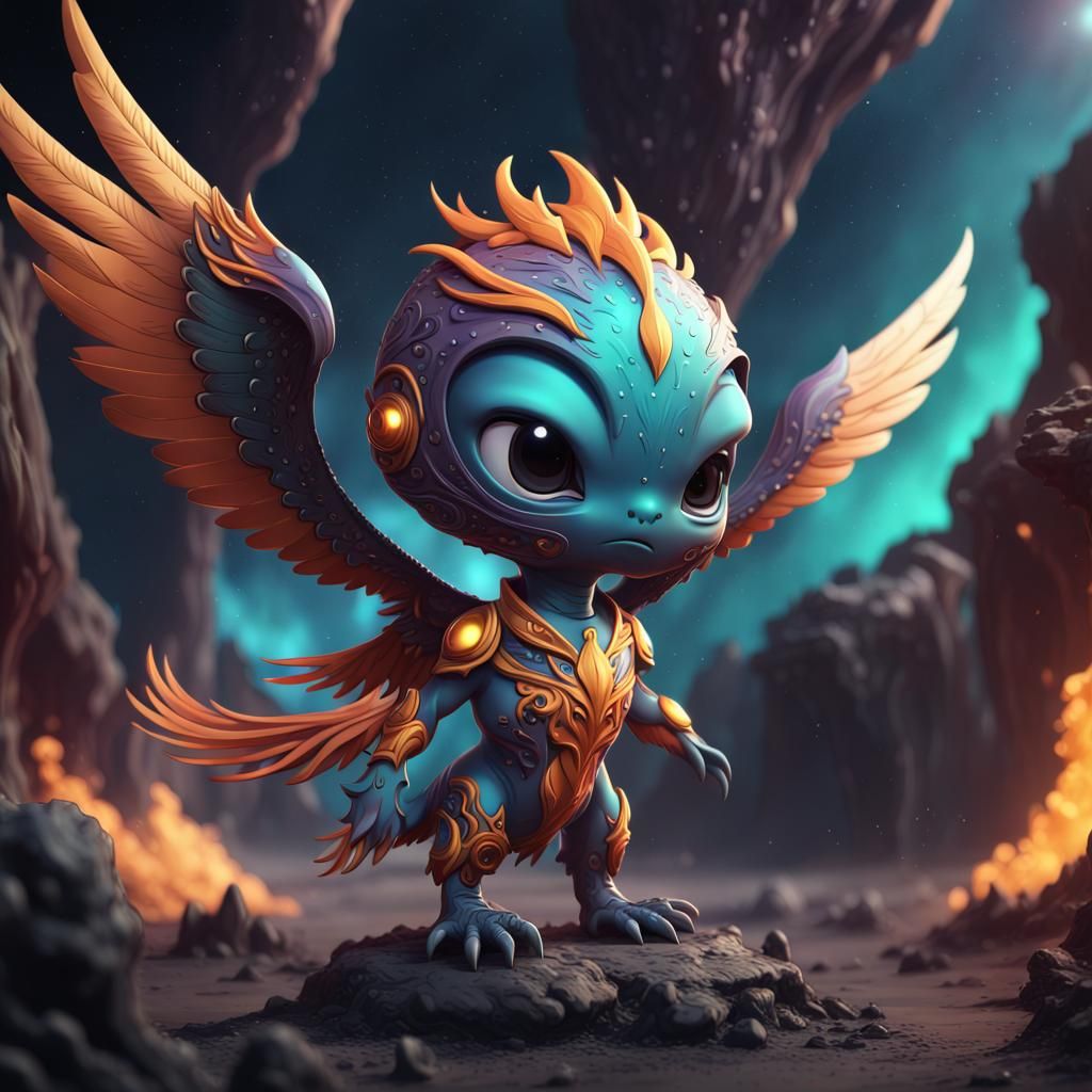 Chibi Space Phoenix Alien: Fantasy Concept Art