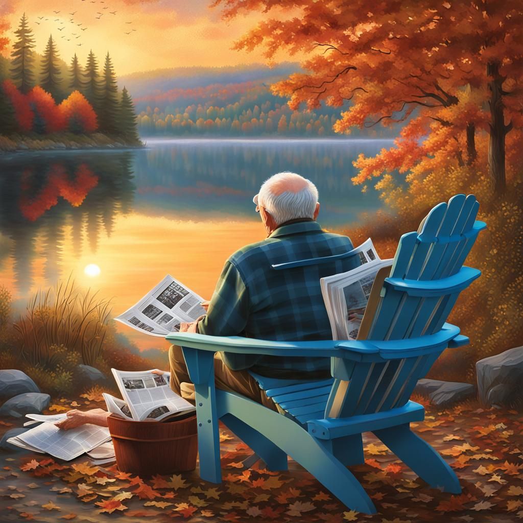 Back view of elderly husband and wife sitting in adirondack ...