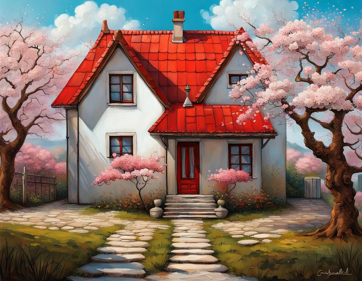 Charming House with Cherry Blossoms in Dreamcore Style