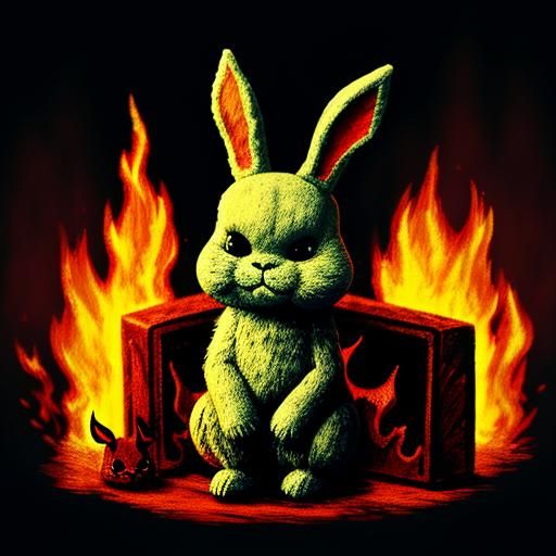Cartoon Satan Bunny in Hellscape