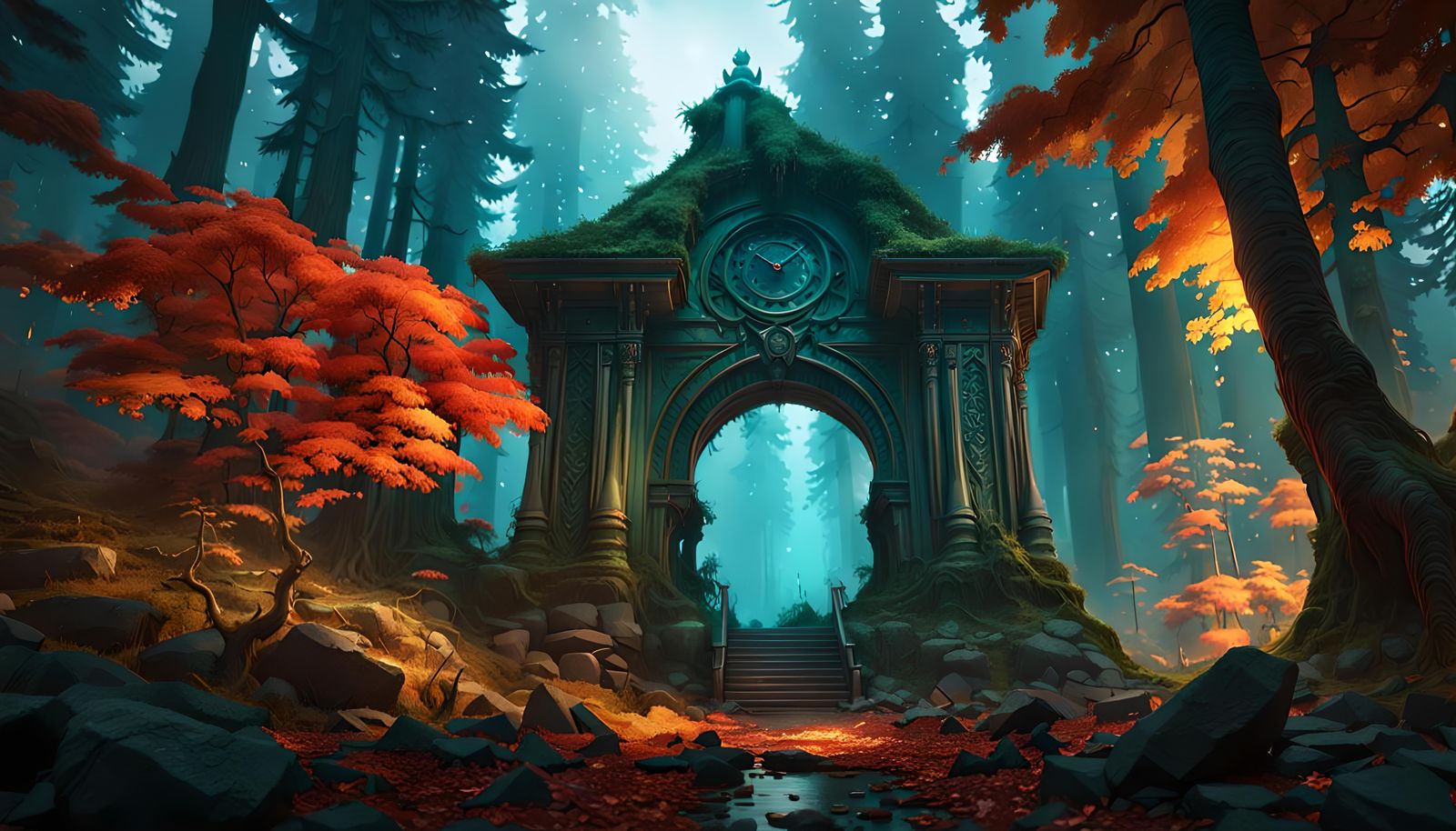 Dark Forest Concept Art in Dramatic Lighting