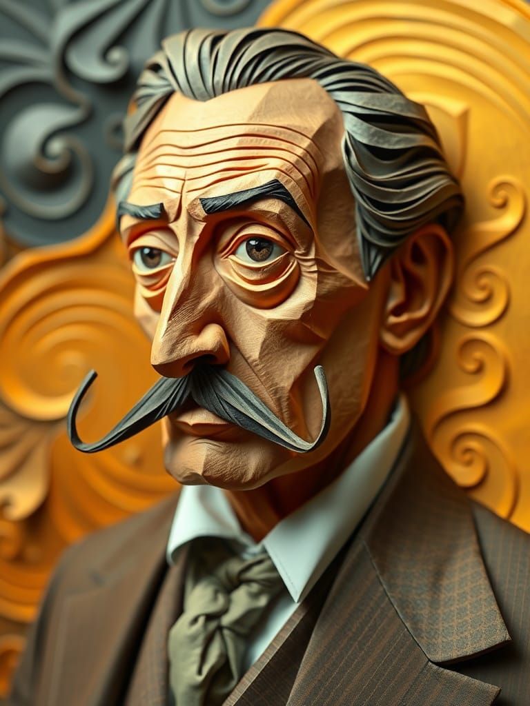 Salvador Dali Portrait in Origami