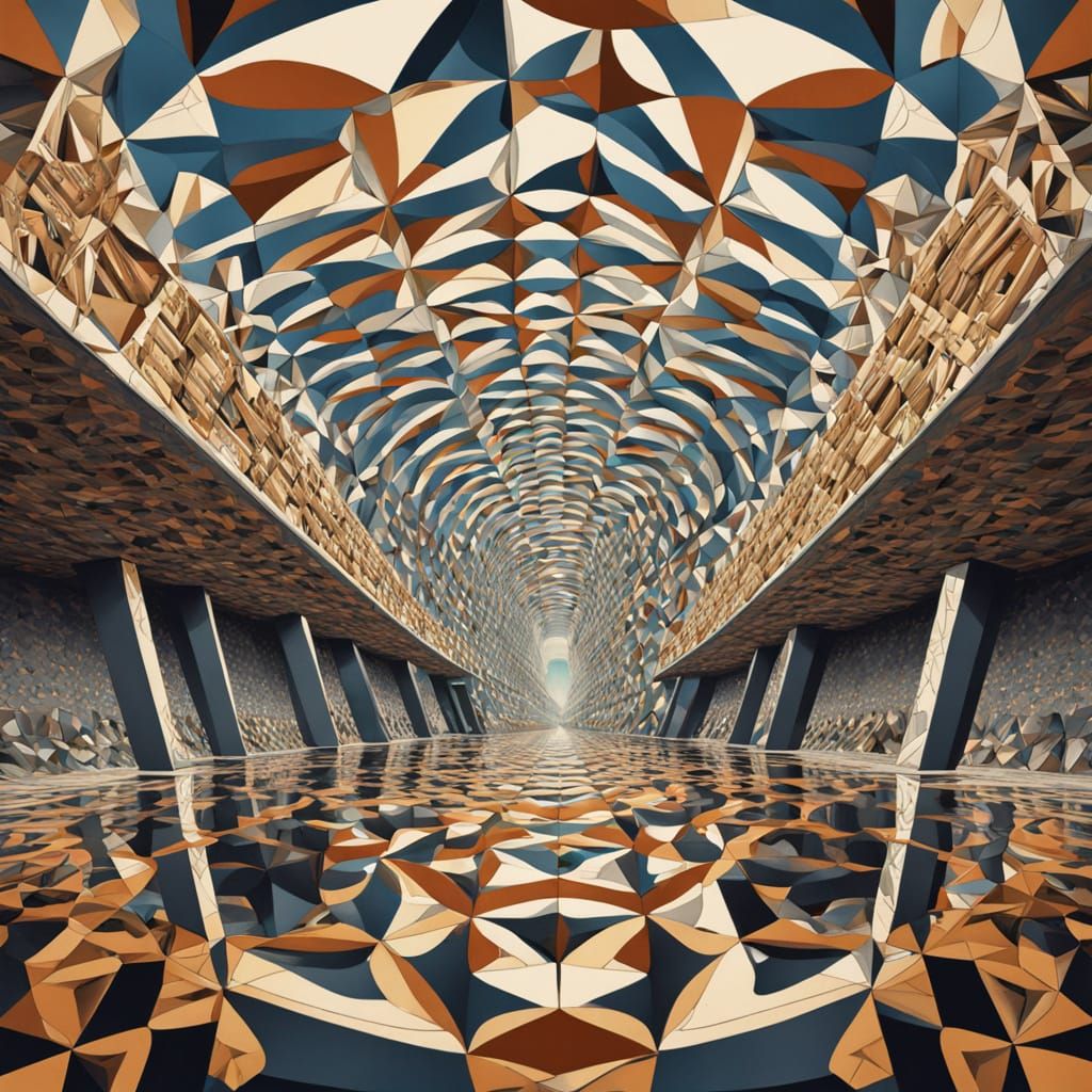 Surreal Museum of Infinite Reflections in Dreamlike Setting