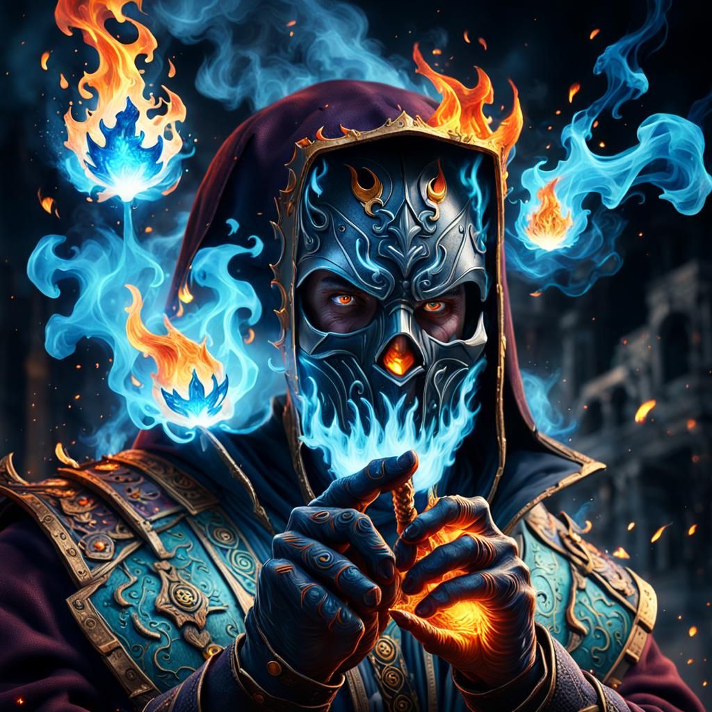 Masked Villain Controls Fire: Digital Matte Painting
