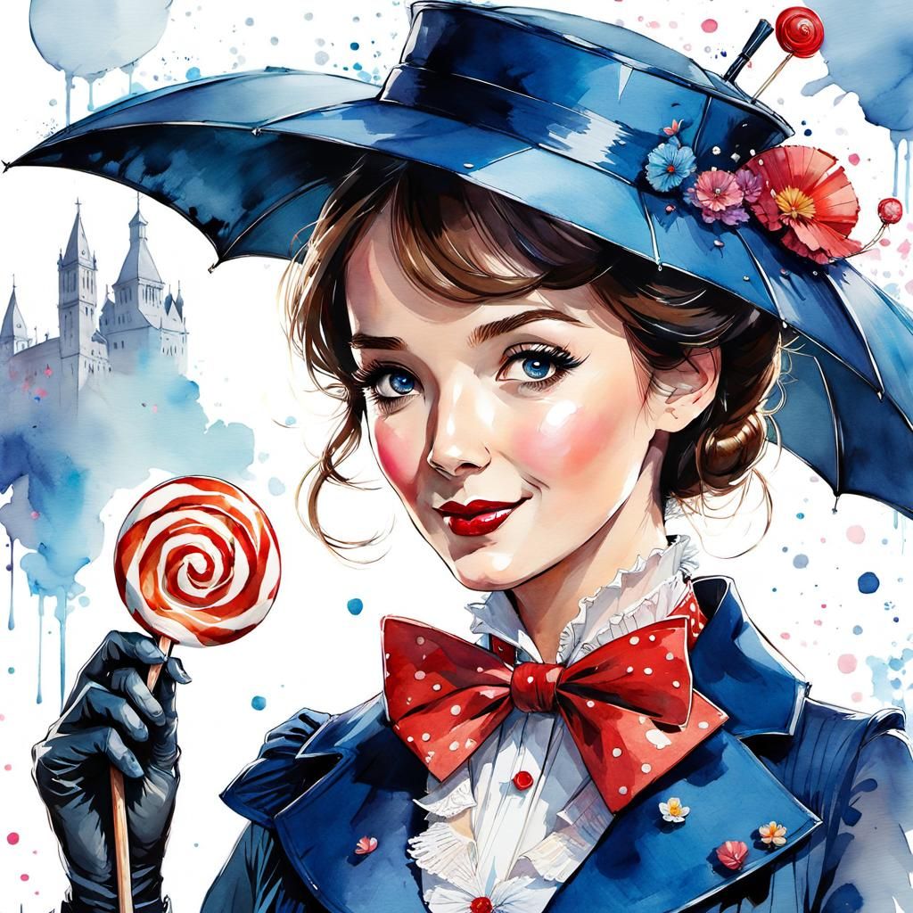 Watercolor Manga: Mary Poppins with Lollipop