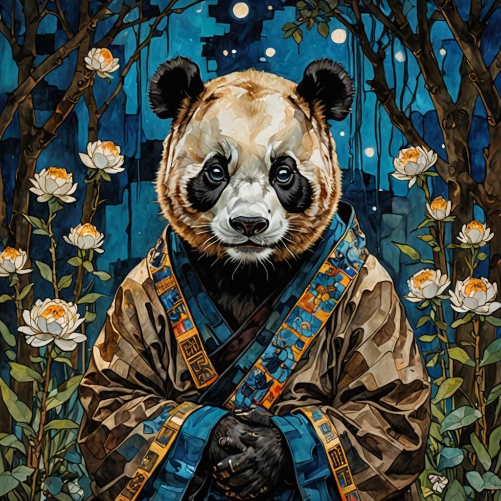 Panda Monk Portrait in Egon Schiele Style