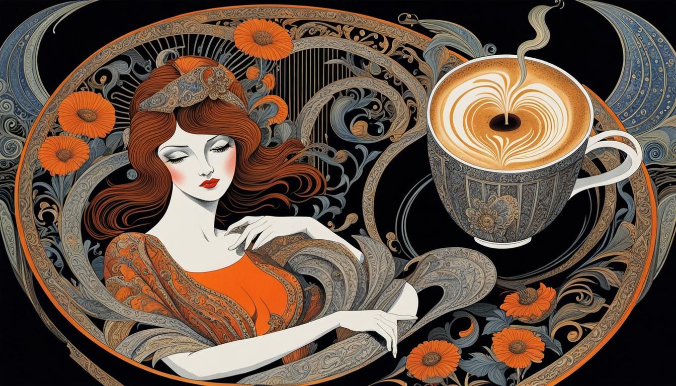 Whimsical Art Deco Coffee Cup Illustration