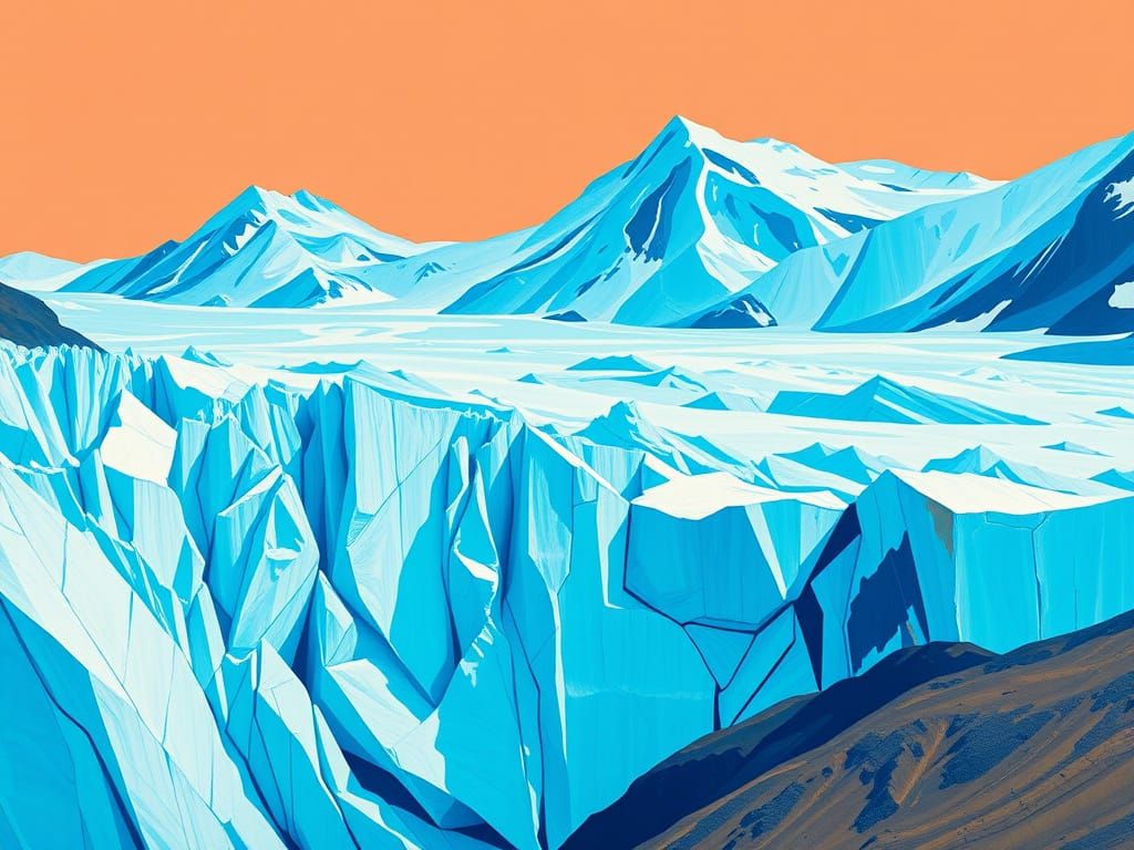 Abstract Glacier with Turquoise and Peach Sky