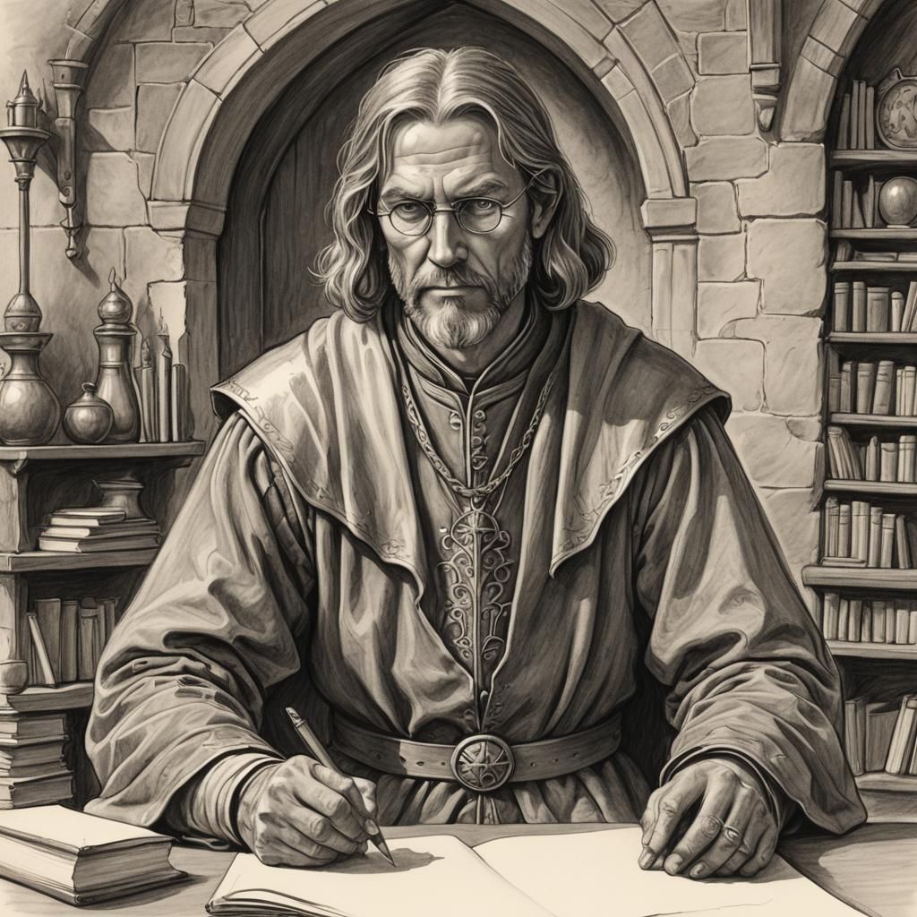 Medieval Fantasy Teacher Pencil Sketch