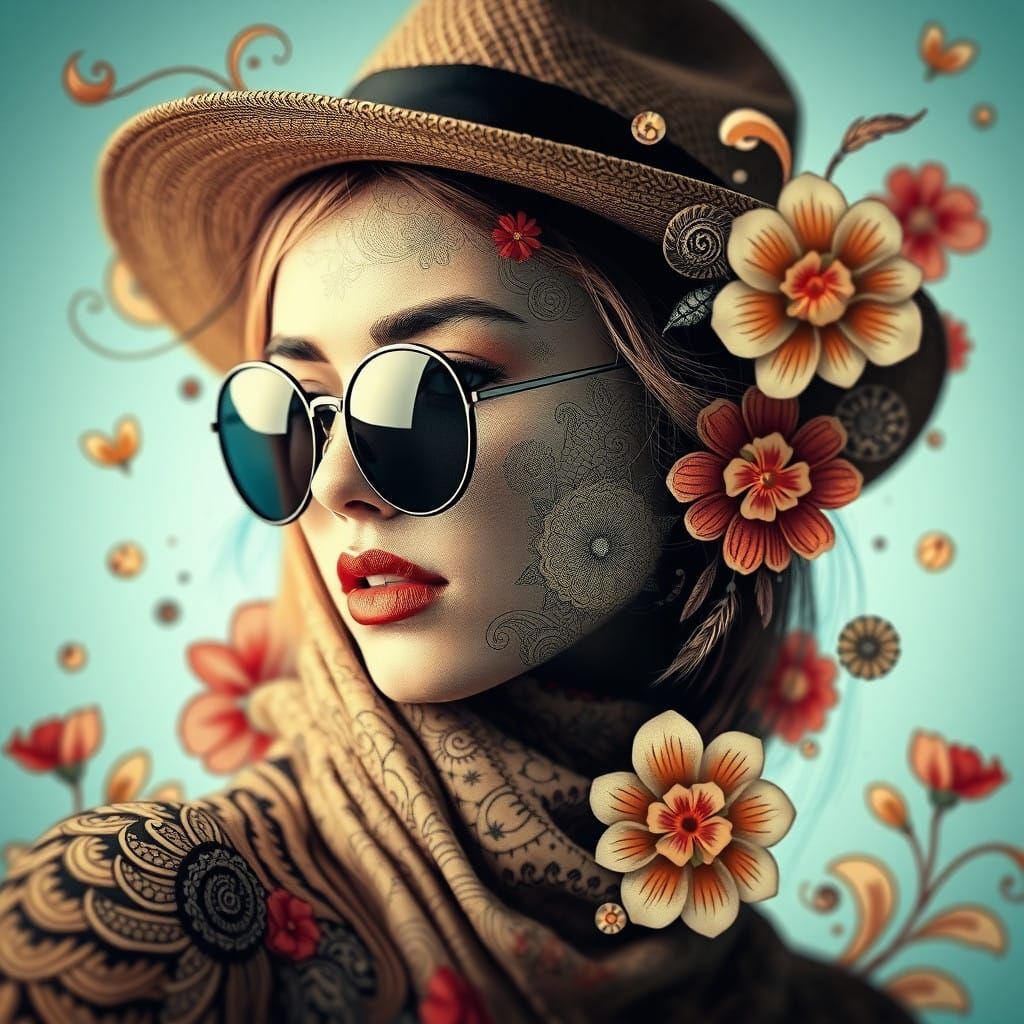 Surrealist Portrait of a Fashionable Young Woman in Abstract...