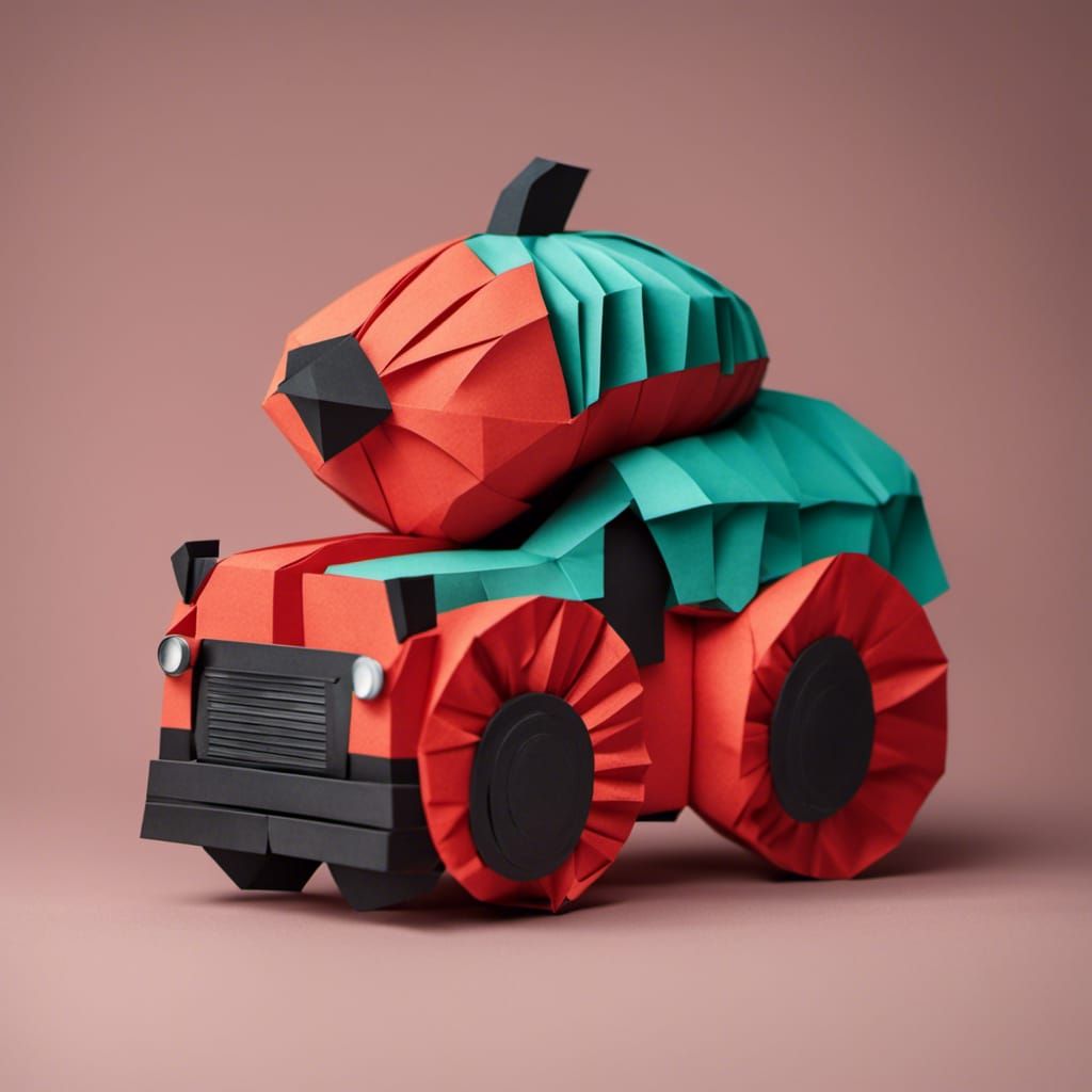 Giant Origami Pumpkin with Toy Fire Engine